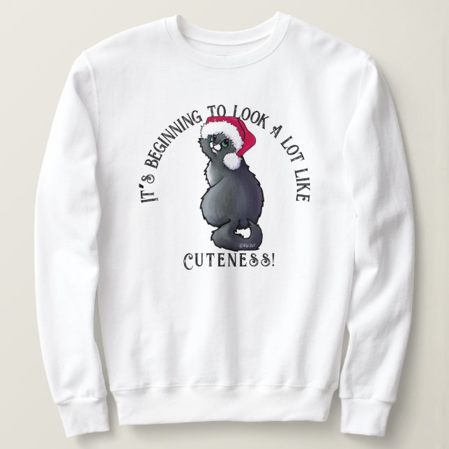 KiniArt Grey Cat Christmas Sweatshirt (Design Front)
