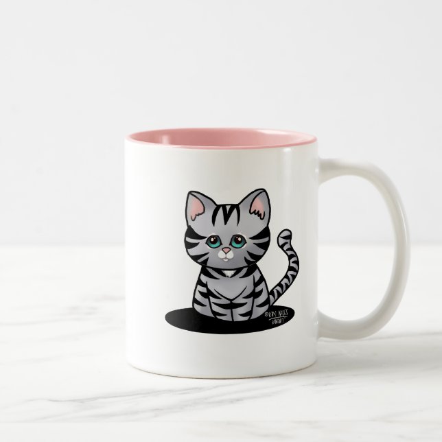 KiniArt Grey Tabby Kitten  Two-Tone Coffee Mug (Right)