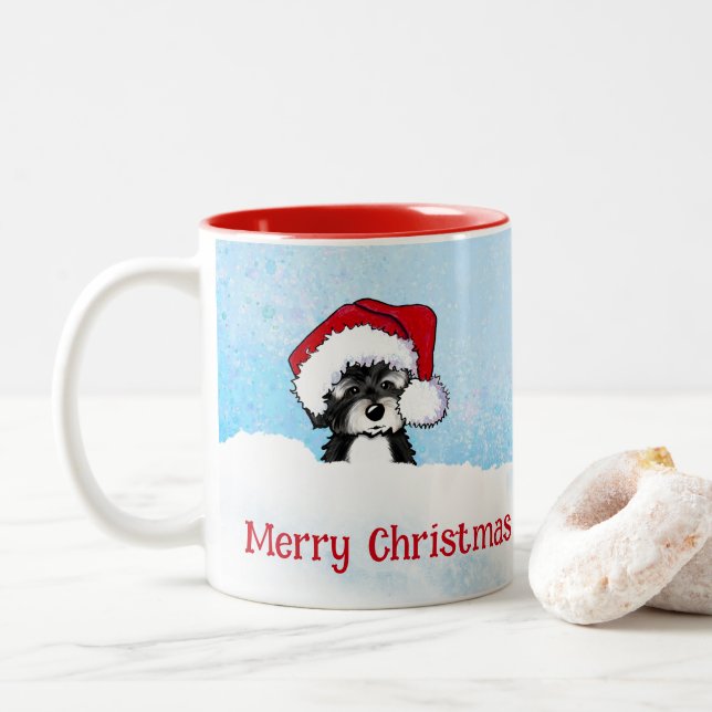 KiniArt havanese Christmas Two-Tone Coffee Mug (With Donut)