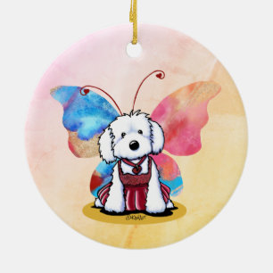 KiniArt Maltese Butterfly Ceramic Tree Decoration