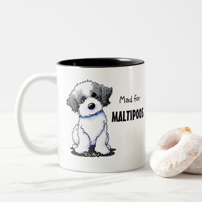 KiniArt Maltipoo Two-Tone Coffee Mug (With Donut)