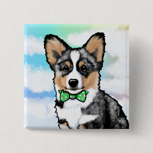 KiniArt Merle Corgi Note Card 15 Cm Square Badge