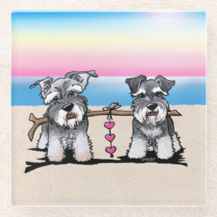 KiniArt Miniature Schnauzers Beach Glass Coaster