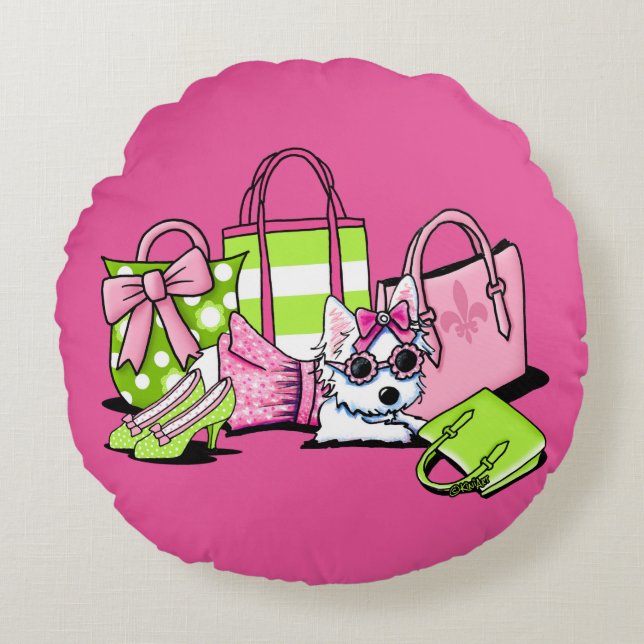 KiniArt Olivia Girlie Things Westie Round Cushion (Front)