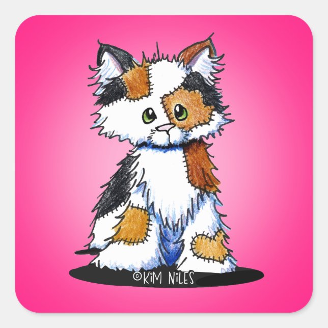 KiniArt Patches Calico Kitten Square Sticker (Front)