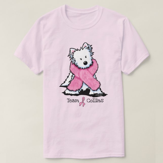 KiniArt Pink Ribbon Westie Team T-Shirt (Design Front)
