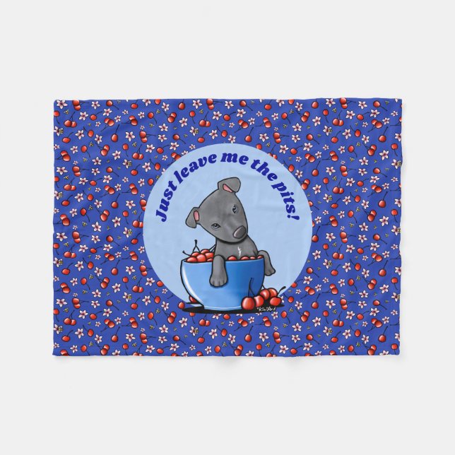 KiniArt Pitbull Puppy Cherries Fleece Blanket (Front (Horizontal))