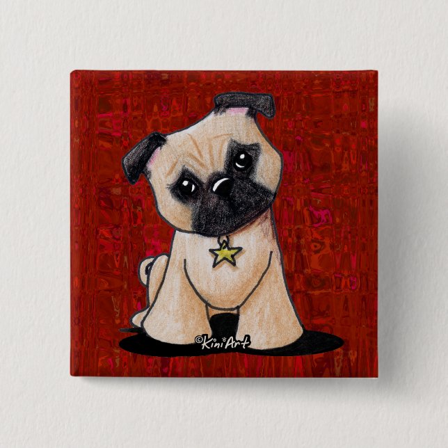 KiniArt Pug 15 Cm Square Badge (Front)