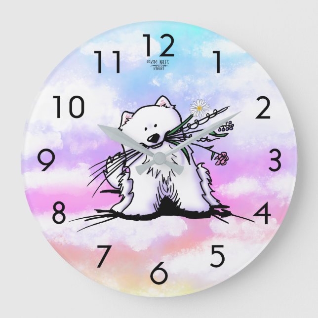 KiniArt Rainbow Bridge Samoyed  Large Clock (Front)