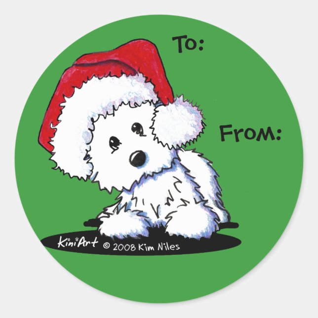 KiniArt Santa Westie Dog Gifts Classic Round Sticker (Front)