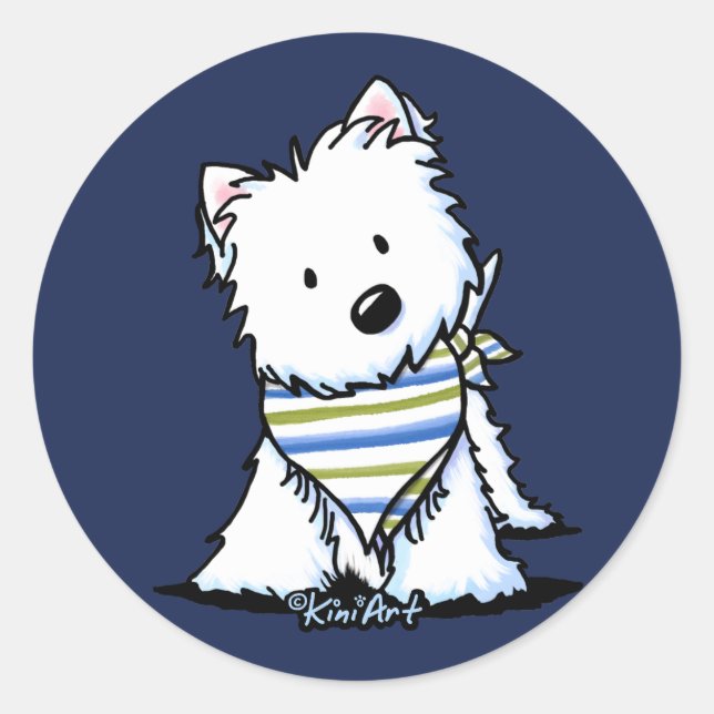 KiniArt Scarf Westie Classic Round Sticker (Front)