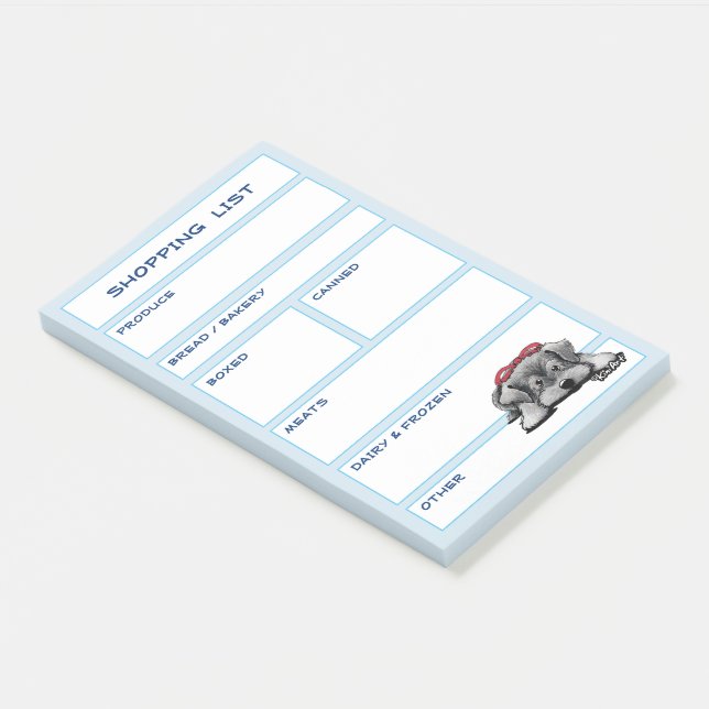 KiniArt Schnauzer Dog Grocery Shopping List Post-it Notes (Angled)