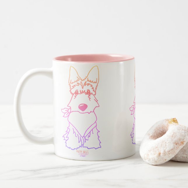 KiniArt Scottish Terrier Two-Tone Coffee Mug (With Donut)