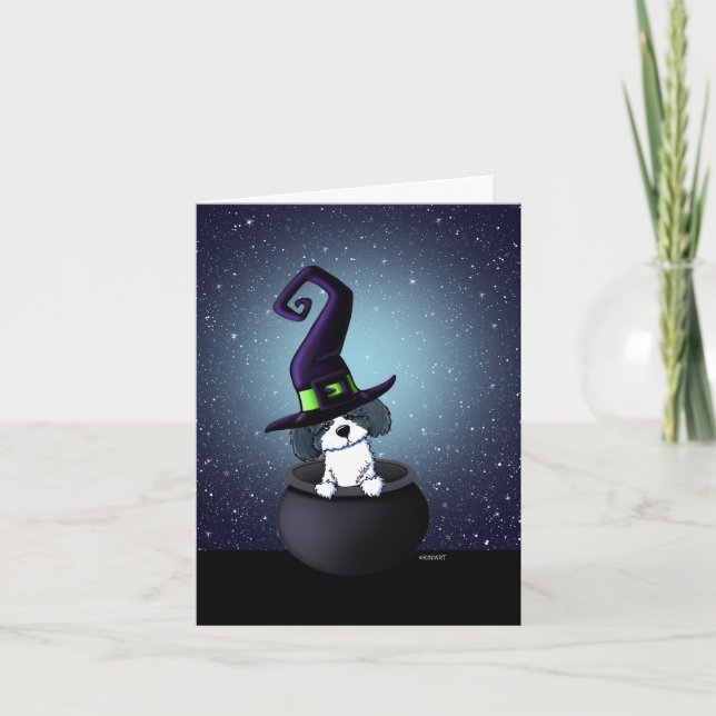 KiniArt Shih Tzu Witch Halloween Card (Front)