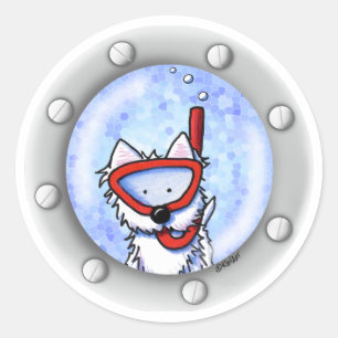KiniArt Snorkel Westie Porthole Classic Round Sticker