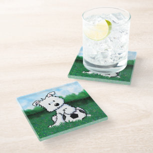 KiniArt Soccer Westie Puppy Coaster