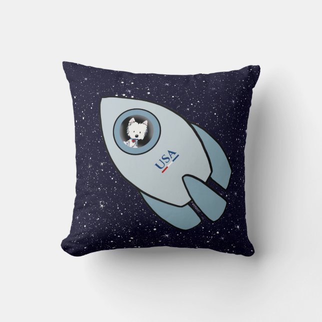 KiniArt Space Rocket Dog Westie Cushion (Front)