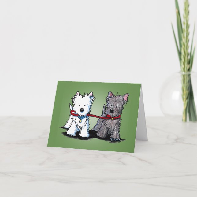 KiniArt Terrier Walking Buddies Greeting Card (Front)