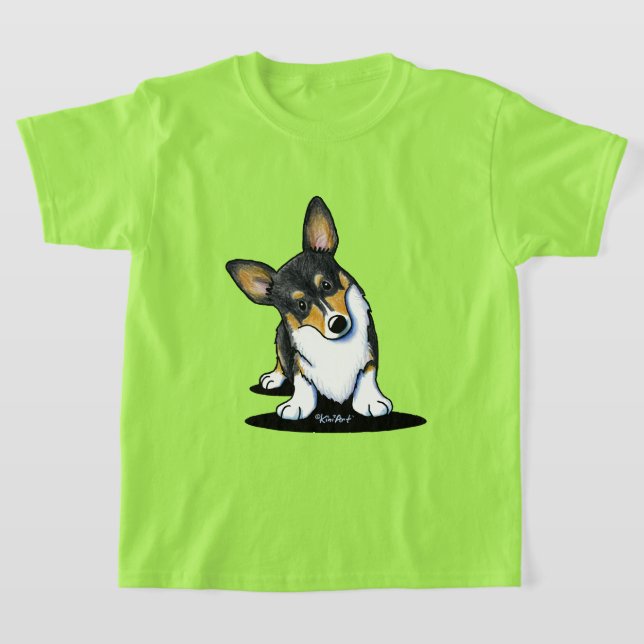 KiniArt Tri Curious Corgi T-Shirt (Laydown)
