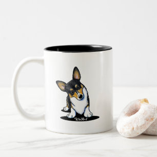 KiniArt Tri Curious Corgi Two-Tone Coffee Mug