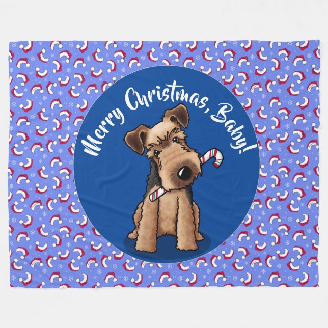 KiniArt Welsh Terrier Christmas Fleece Blanket (Front (Horizontal))