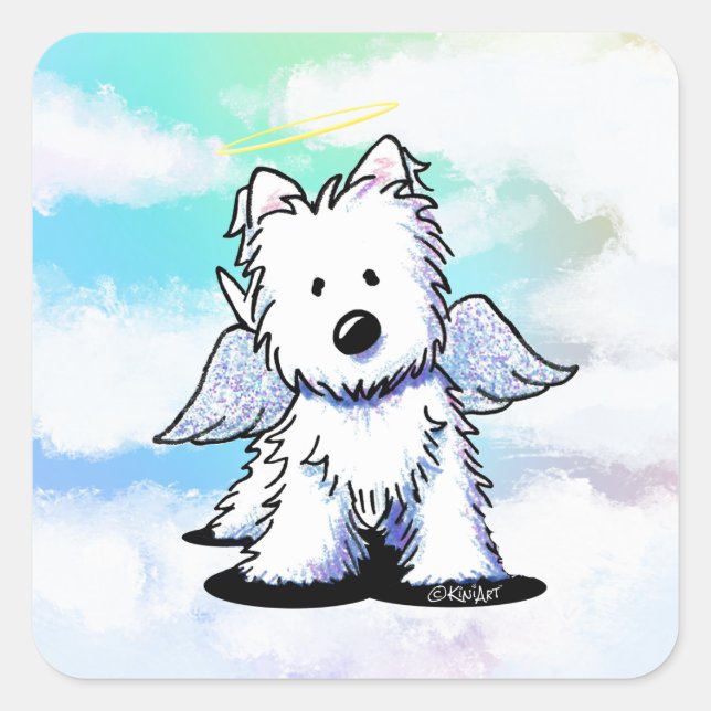 KiniArt Westie Angel Rainbow Square Sticker (Front)