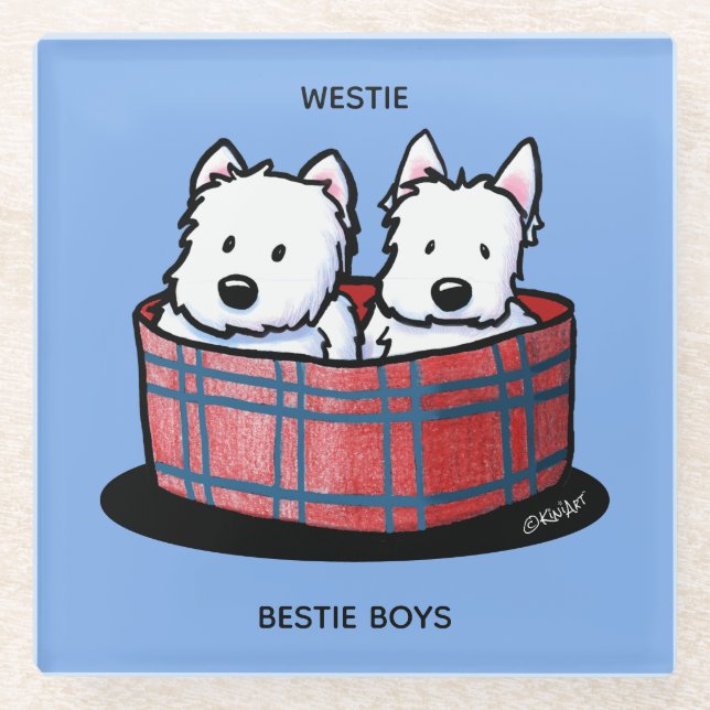 KiniArt Westie Besties Glass Coaster (Front)