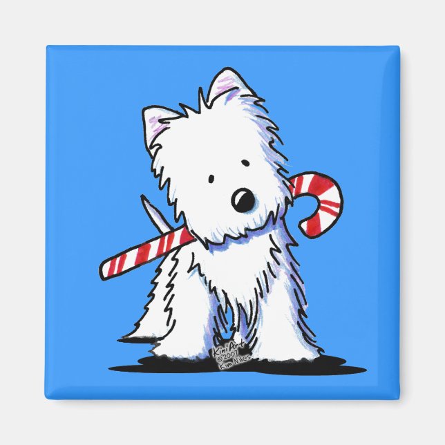 KiniArt Westie Candy Cane Blue Magnet (Front)