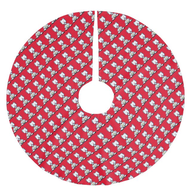 KiniArt Westie Christmas Brushed Polyester Tree Skirt (Front)