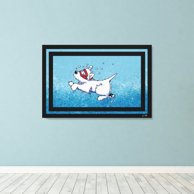 KiniArt Westie Diver Canvas Print (Insitu(Wood Floor))