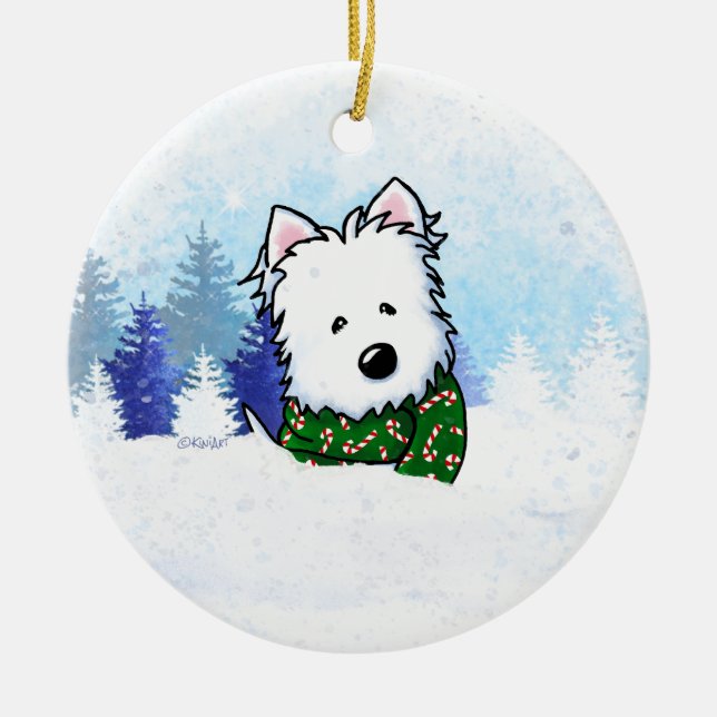KiniArt Westie Dog Christmas Ceramic Tree Decoration (Front)