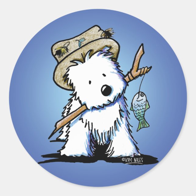 KiniArt Westie Fisherman Stickers (Front)