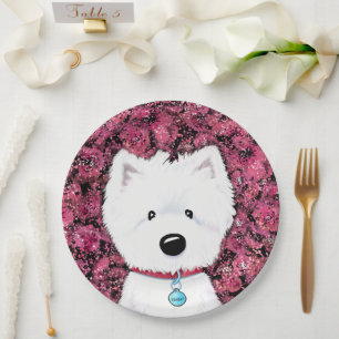 KiniArt Westie Impressions Floral Paper Plate
