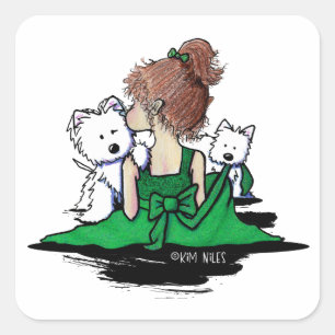 KiniArt Westie Kisses And Bows Square Sticker