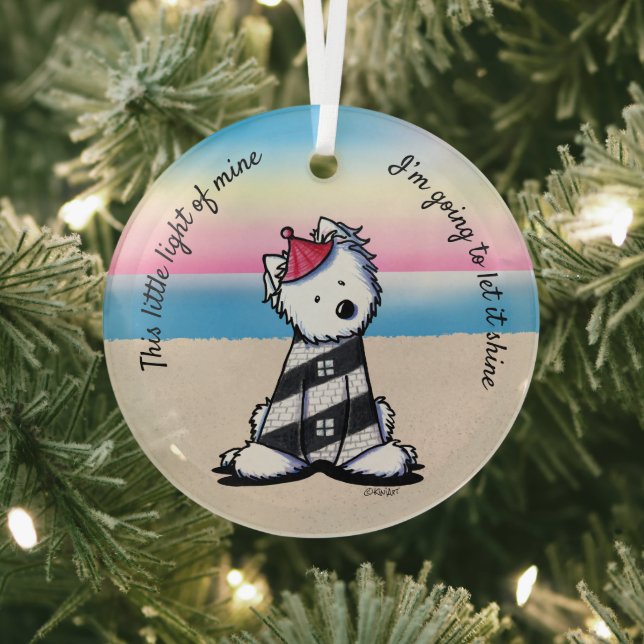 KiniArt Westie Lighthouse Glass Tree Decoration (Insitu)