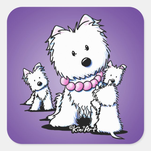KiniArt Westie Mum & Pups Stickers (Front)