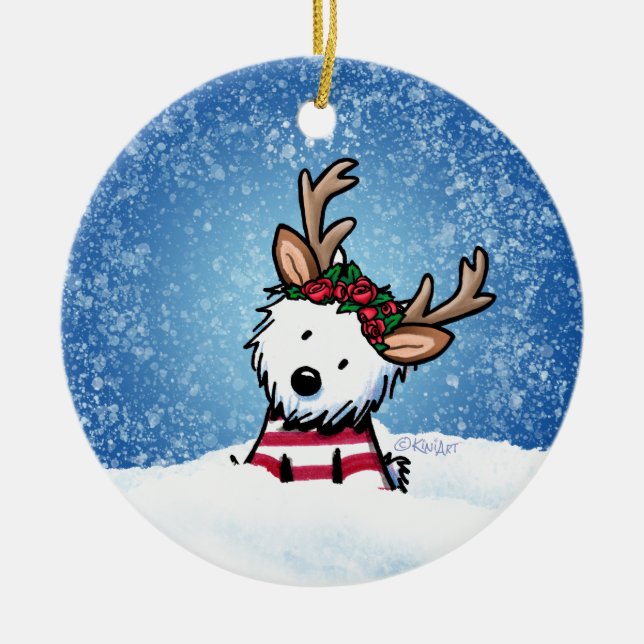 KiniArt Westie Reindeer Christmas Ornament (Front)