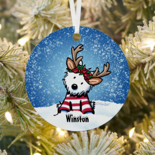 KiniArt™ Westie Reindeer Metal Ornament