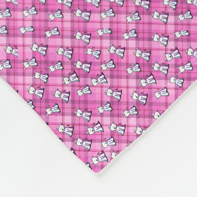 KiniArt Westies On Plaid Fleece Blanket (Corner)