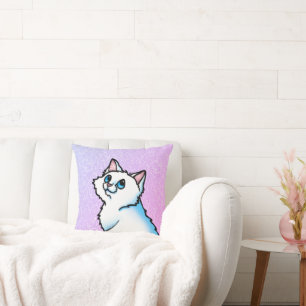 KiniArt White Cat Throw Pillow