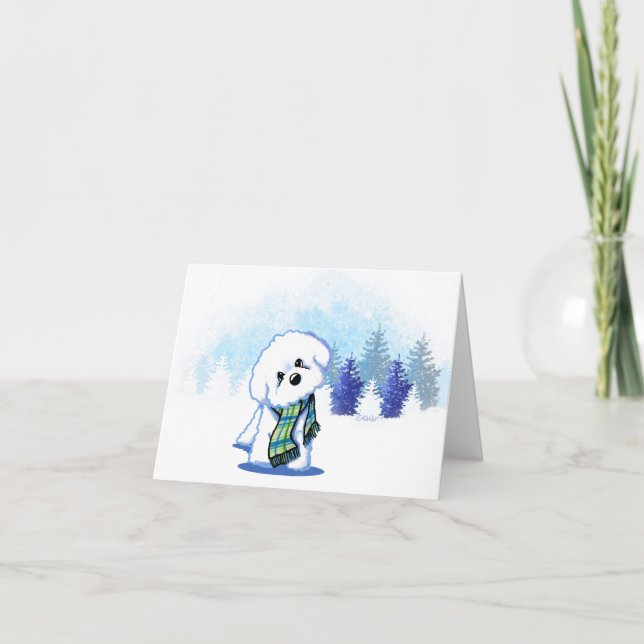KiniArt Winter Bichon Frise Note Card (Front)