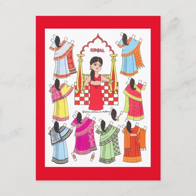 Kinjal, Sari Girl of India Paper Doll Postcard (Front)