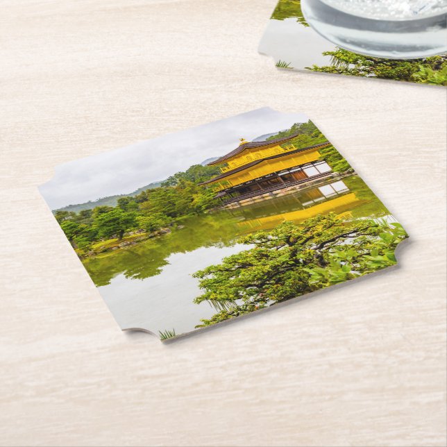 Kinkaku-ji Or Golden Pavilion And Pond, Kyoto Paper Coaster (Angled)