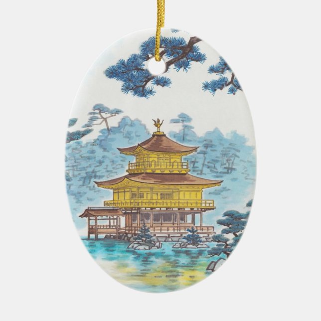 Kinkakuji Temple Kamei Tobei japanese scenery art Ceramic Tree Decoration (Front)