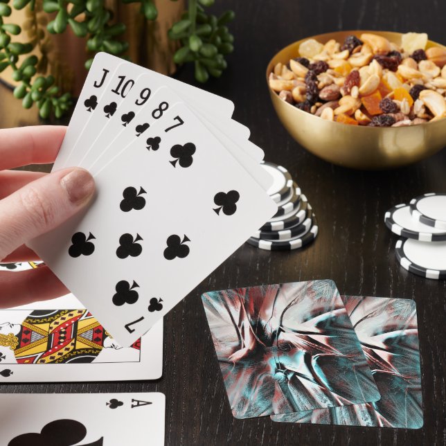 kinked brown red to blue pixelated drizzle texture playing cards (In Situ)