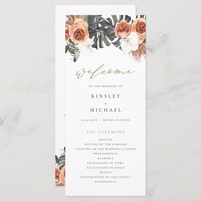 KINSLEY Boho Terracotta Floral Wedding Program Menu (Front/Back)
