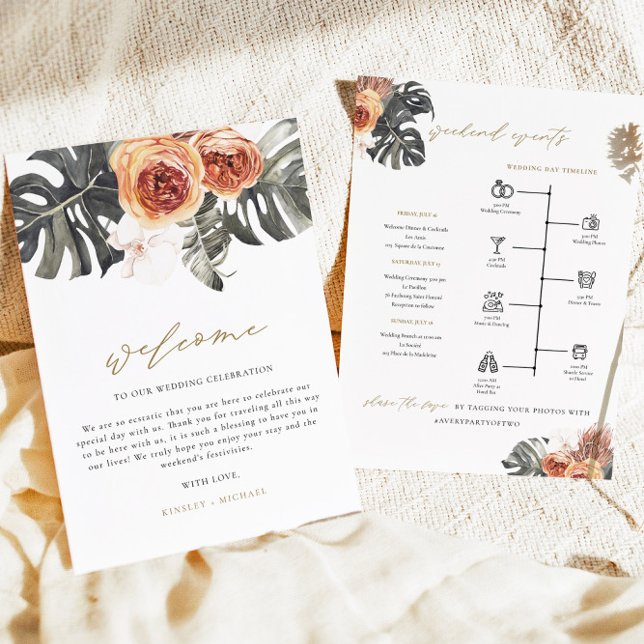 KINSLEY Boho Terracotta Tropical Wedding Timeline Invitation (Creator Uploaded)
