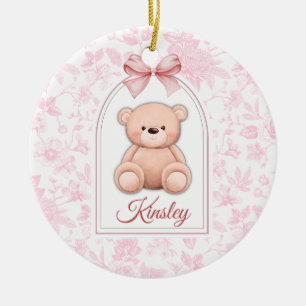 Kinsley   Custom Pink Teddy Bear Nursery Design  Ceramic Tree Decoration