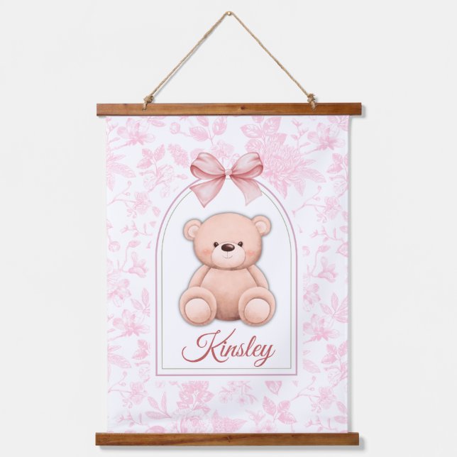 Kinsley | Custom Pink Teddy Bear Nursery Design  Hanging Tapestry (Front)