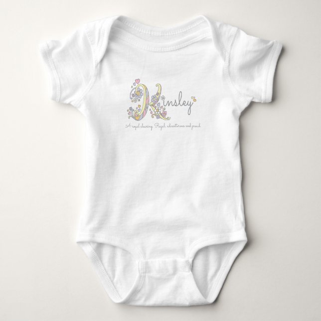 Kinsley girls name and meaning personalised baby bodysuit (Front)